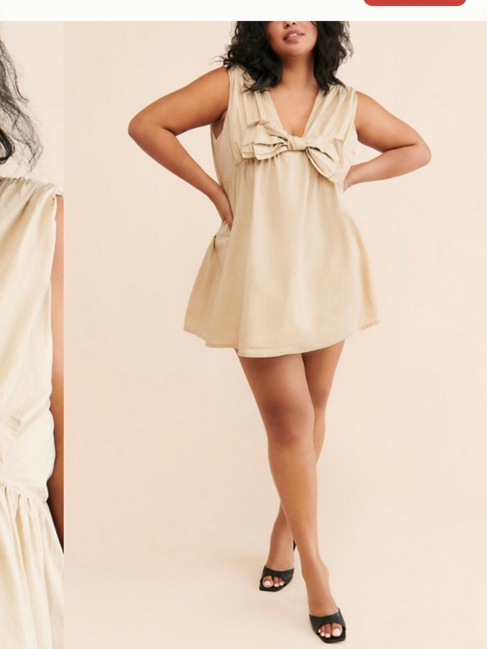 Anthropologie Cream Bow-Front Mini Dress